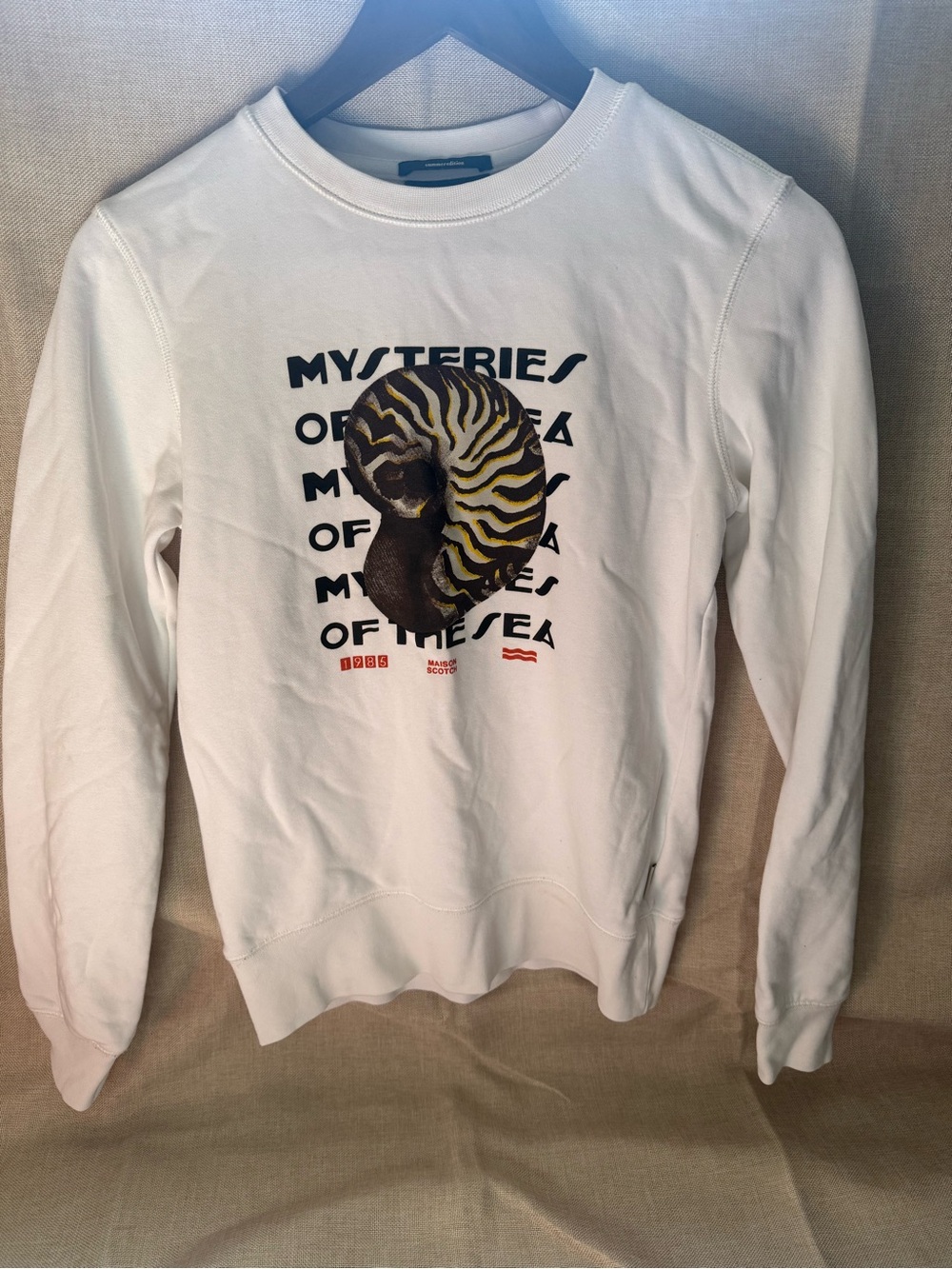 Scotch & Soda White Crewneck Sweater with Nautilus Graphic